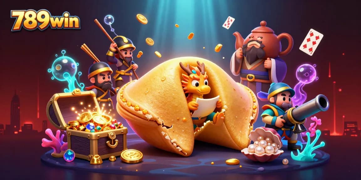 Engage with 789win's vibrant 3D fortune cookie scene showcasing a live casino gaming adventure.