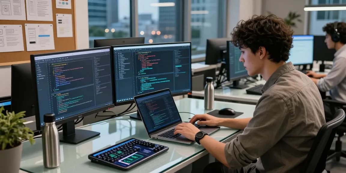 Dynamic workspace showcasing a developer collaborating on code within the WPS Official Website tech environment.
