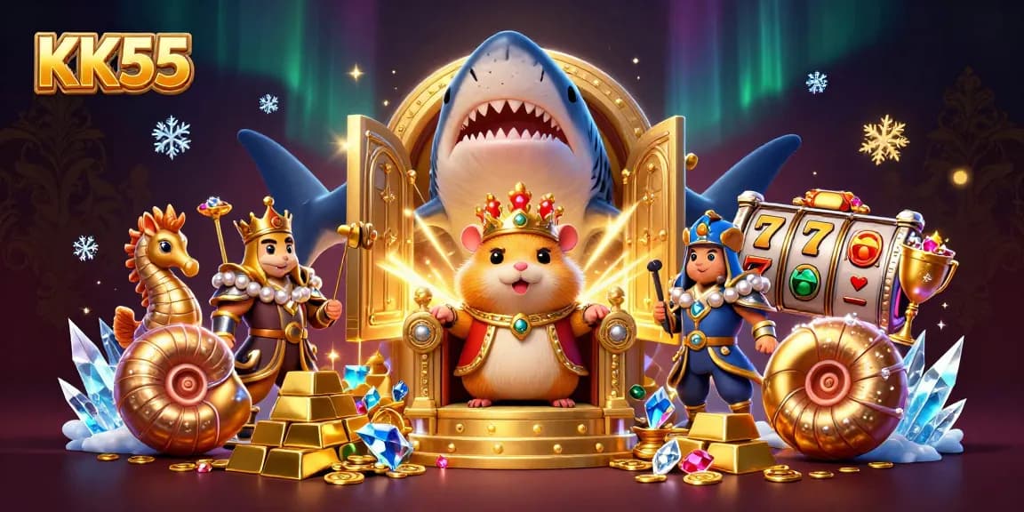 Experience thrilling casino action with KK55 in a vibrant, dynamic scene filled with rewards.