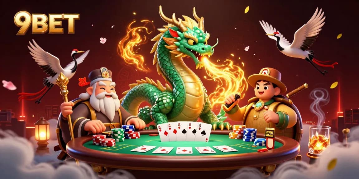 Experience thrilling gameplay with 9BET’s immersive casino scene featuring iconic poker elements.
