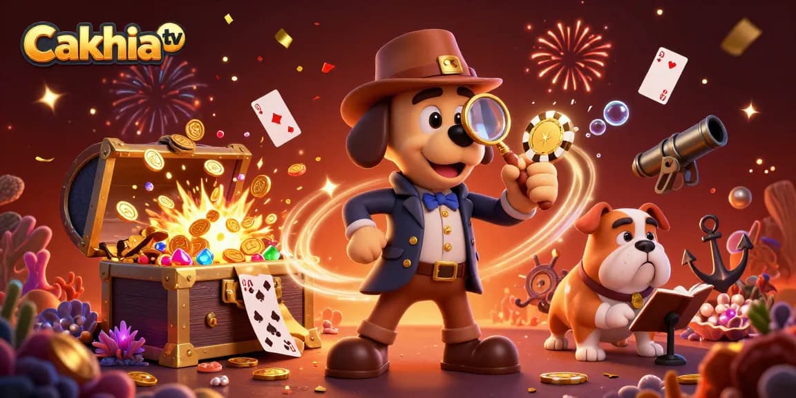 Experience thrilling gameplay with Cakhia tv while the detective examines a golden poker chip clue.