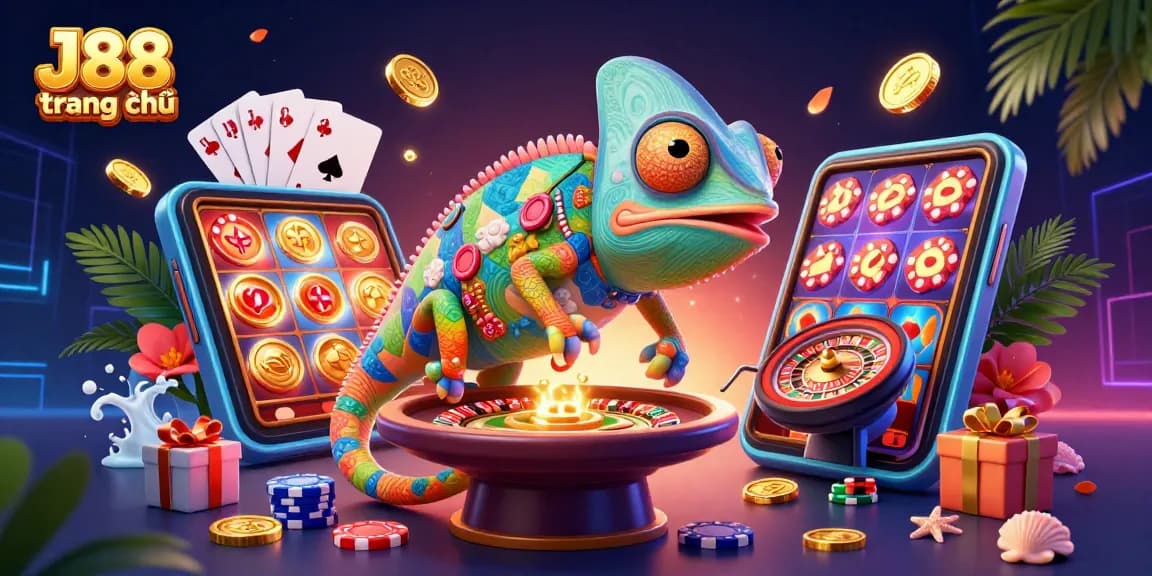 Engage in thrilling gameplay at J88 trang chủ with vibrant casino elements like poker, roulette, and slots.