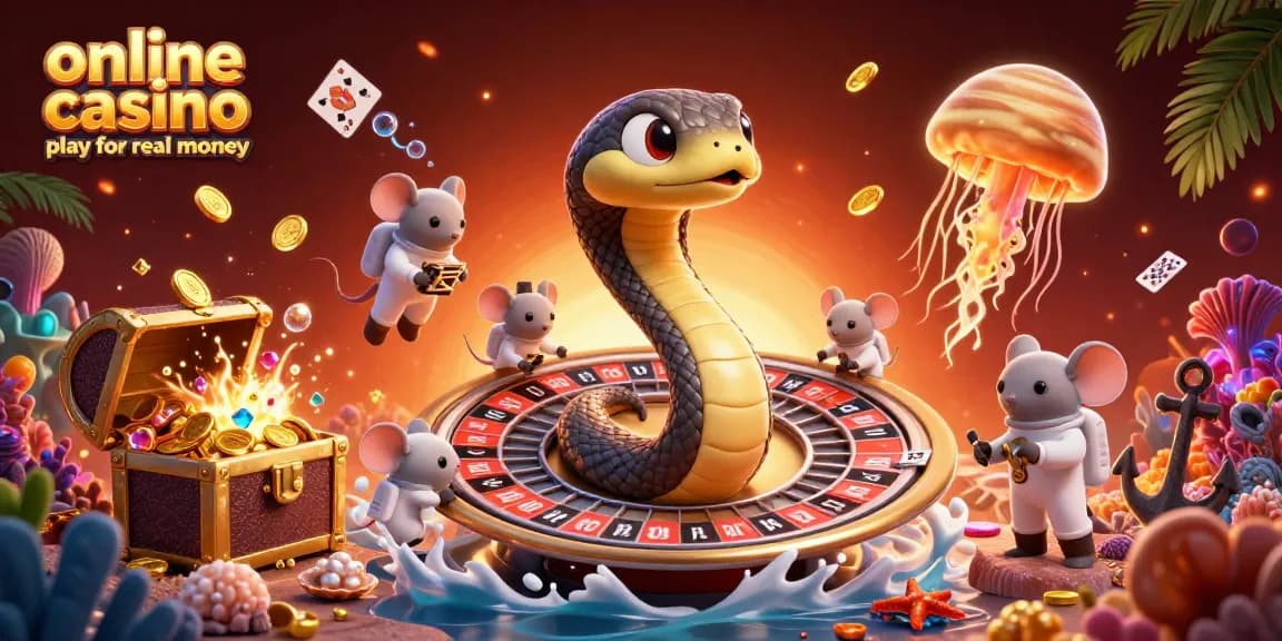 Join astronaut mice in online casino play for real money as they bet with a cosmic dealer in this vibrant scene.