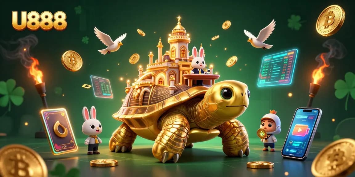 Experience thrilling gaming adventures at U888 with an engaging casino scene and vibrant digital elements.