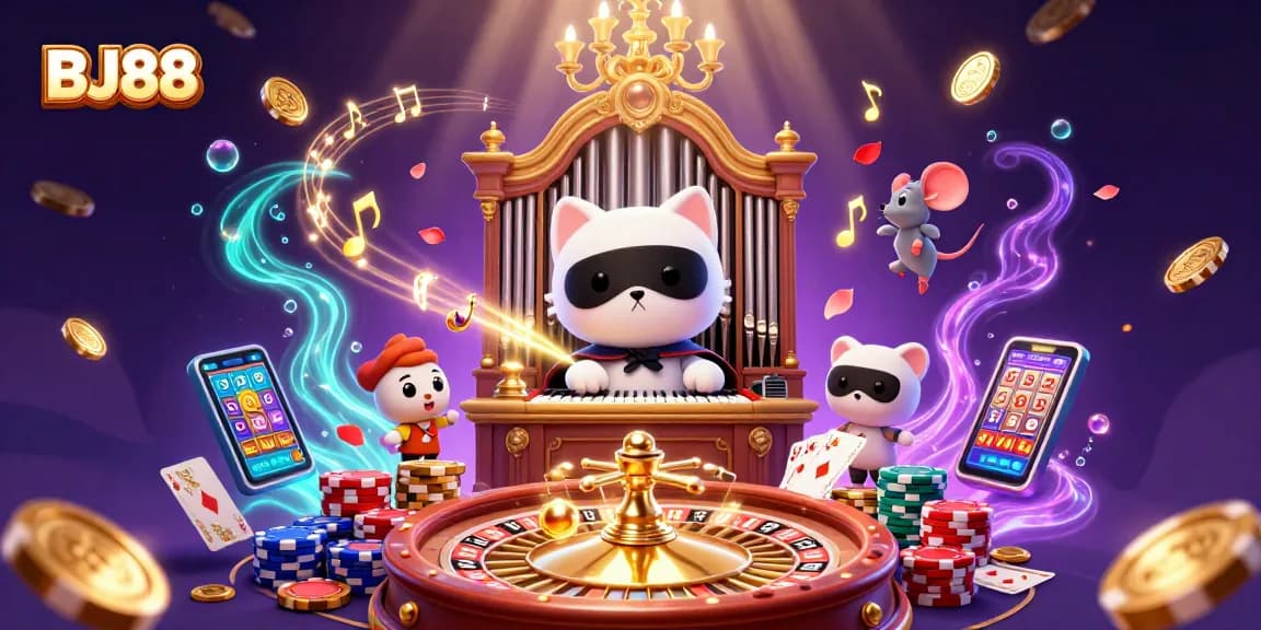 Experience the excitement of BJ88 with a vibrant 3D casino illustration showcasing thrilling gameplay elements.