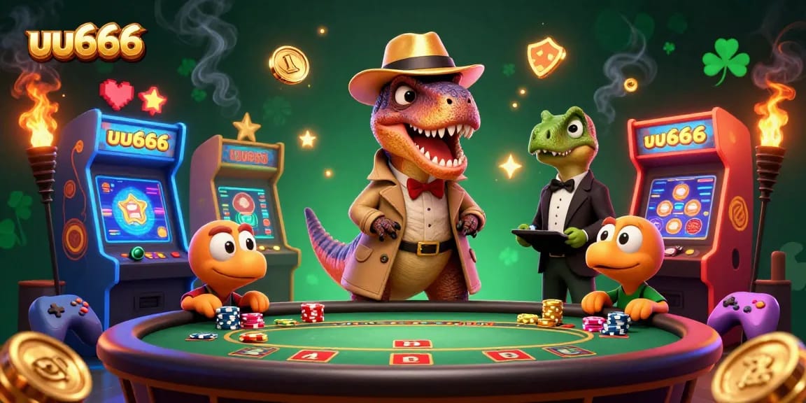 Experience thrilling blackjack action with uu666 featuring a velociraptor card counter and casino elements.