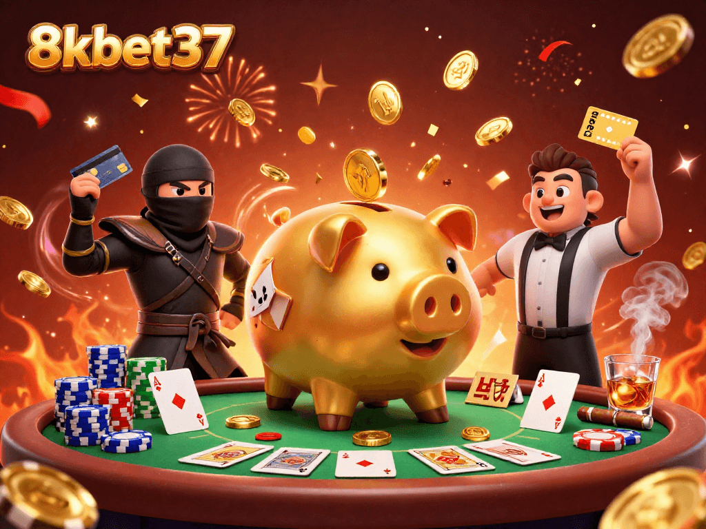 Experience thrilling gameplay at 8kbet37 with a dynamic casino battle scene.