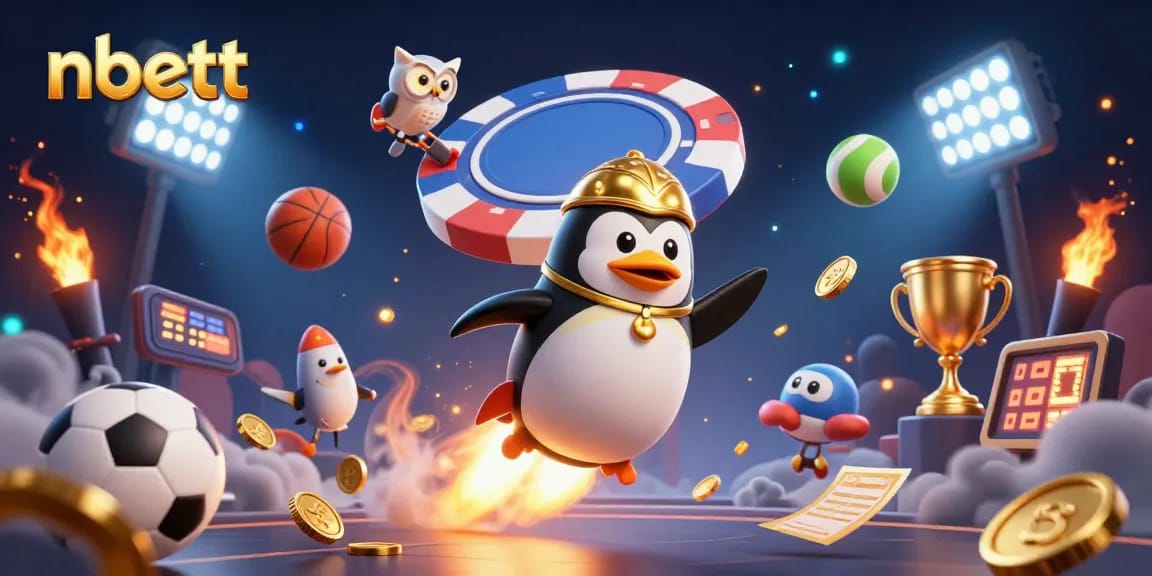 Bettors engage with nbett in a vibrant casino-themed scene filled with sports elements and dynamic energy.