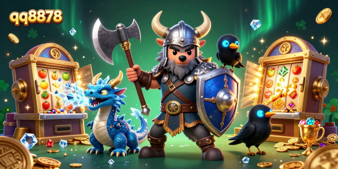 Experience thrilling wins with qq8878 as a Viking warrior, dragon, and glowing treasures ignite the casino excitement.