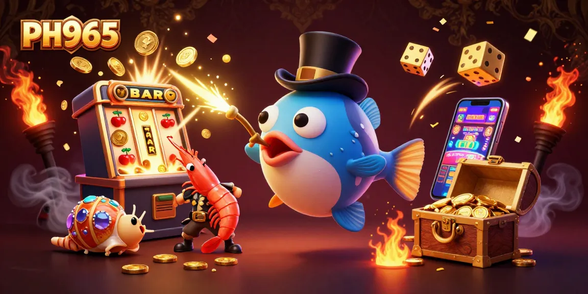 Play exciting casino games at PH365 with this vibrant 3D illustration featuring animated characters and dynamic game elements.
