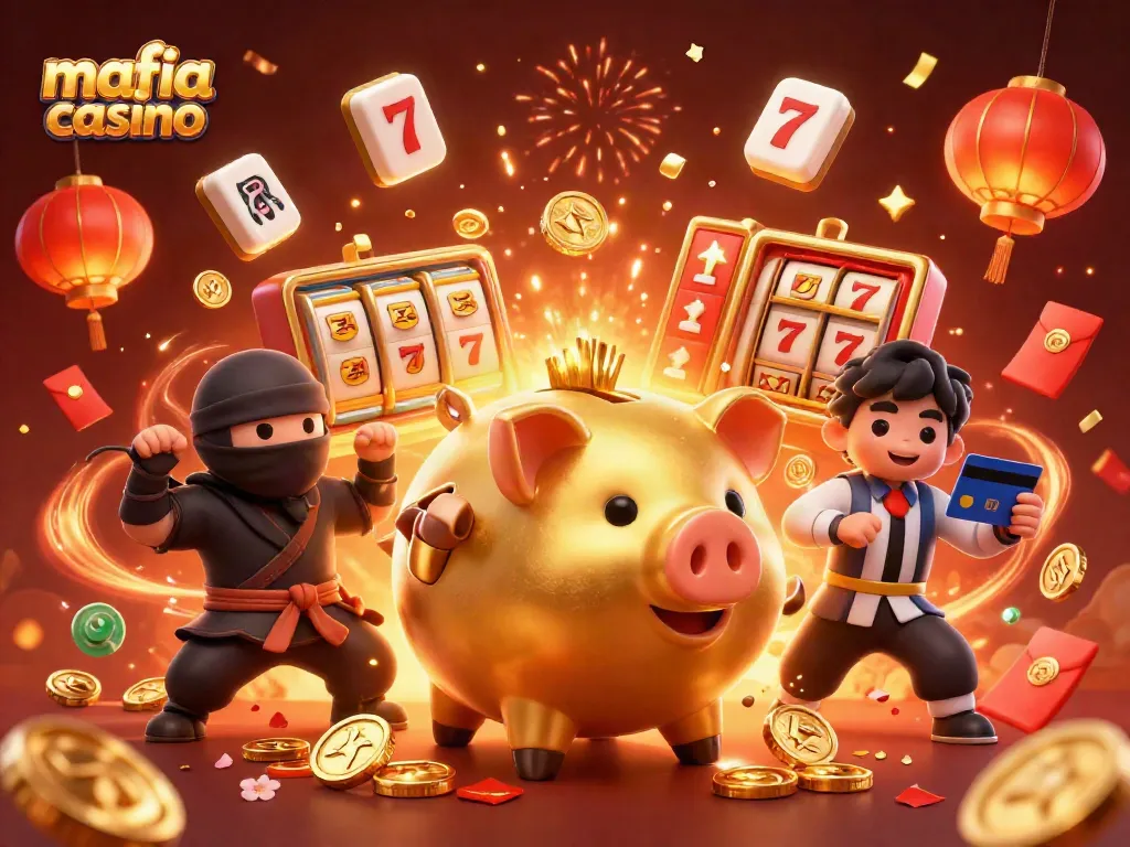 Engage with mafia casino excitement in this action-packed 3D gambling illustration.