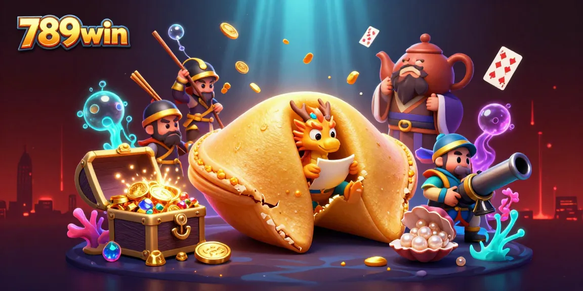 Engage with 789win's vibrant 3D fortune cookie scene showcasing a live casino gaming adventure.