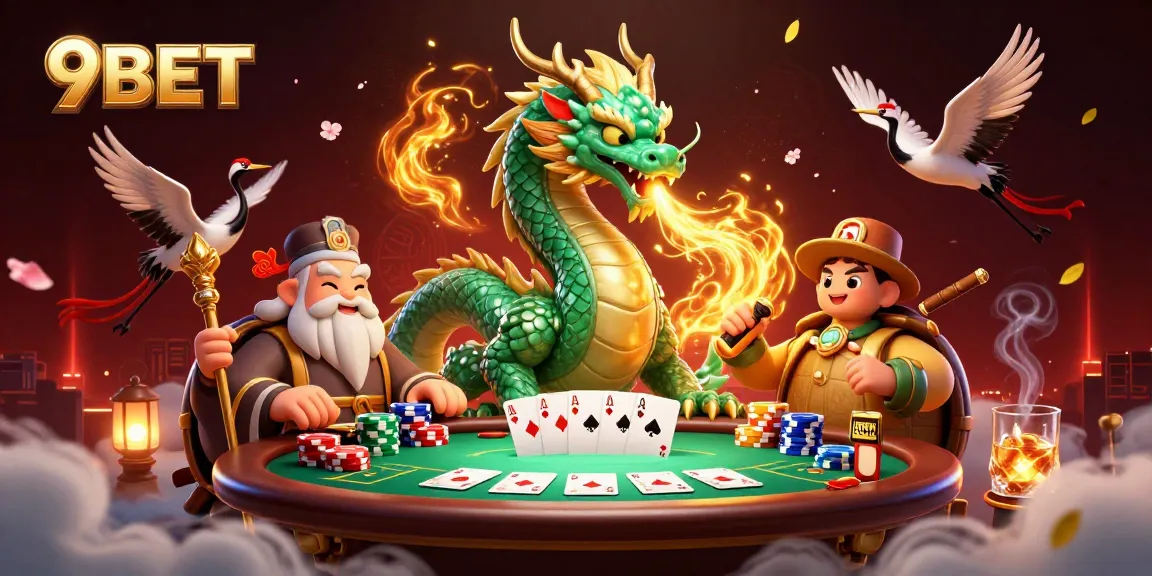 Experience thrilling gameplay with 9BET’s immersive casino scene featuring iconic poker elements.