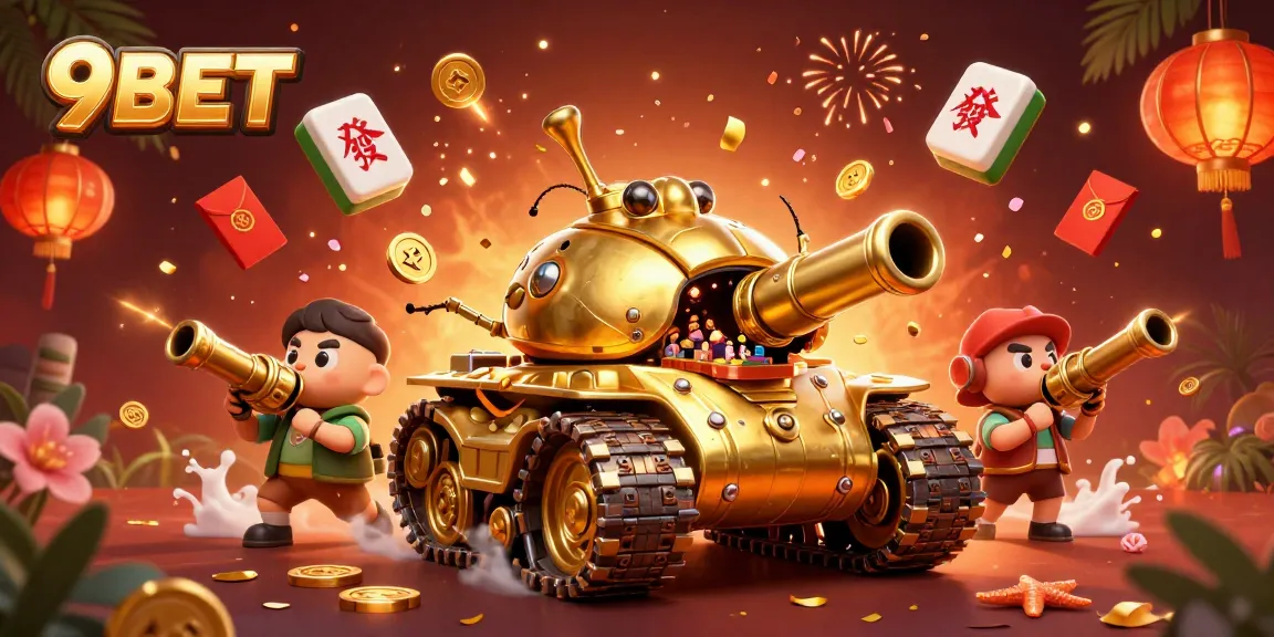 Experience the excitement at 9BET with vivid, dynamic casino-themed elements in a rich 3D scene.