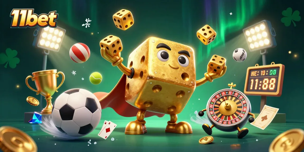 Engage with 11bet's thrilling gaming experience through vibrant 3D illustration filled with action.