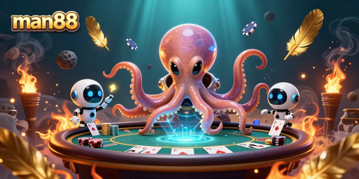 Experience man88's dynamic poker action featuring an alien octopus and vibrant game elements.