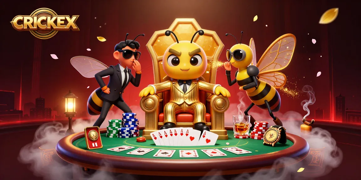 Engage in CRICKEX betting with a vibrant scene of casino action featuring a bumblebee mob boss.