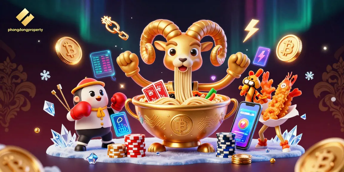 Engage with phuongdongproperty's vibrant gaming atmosphere featuring 3D cartoon characters and crypto elements.
