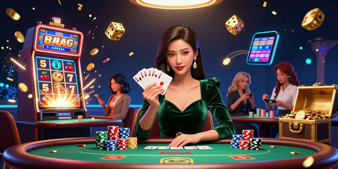 xocdiaa88 features a strategic poker player at a luxury table surrounded by vibrant casino elements.