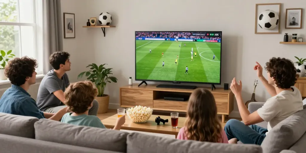 Cakhiatv sports streaming experience with friends and family enjoying a live football match.