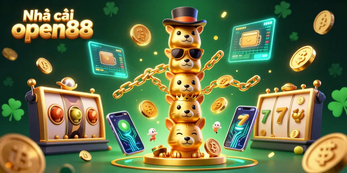 Experience thrilling wins at Nhà cái open88 with a vibrant illustration of gaming elements and crypto.