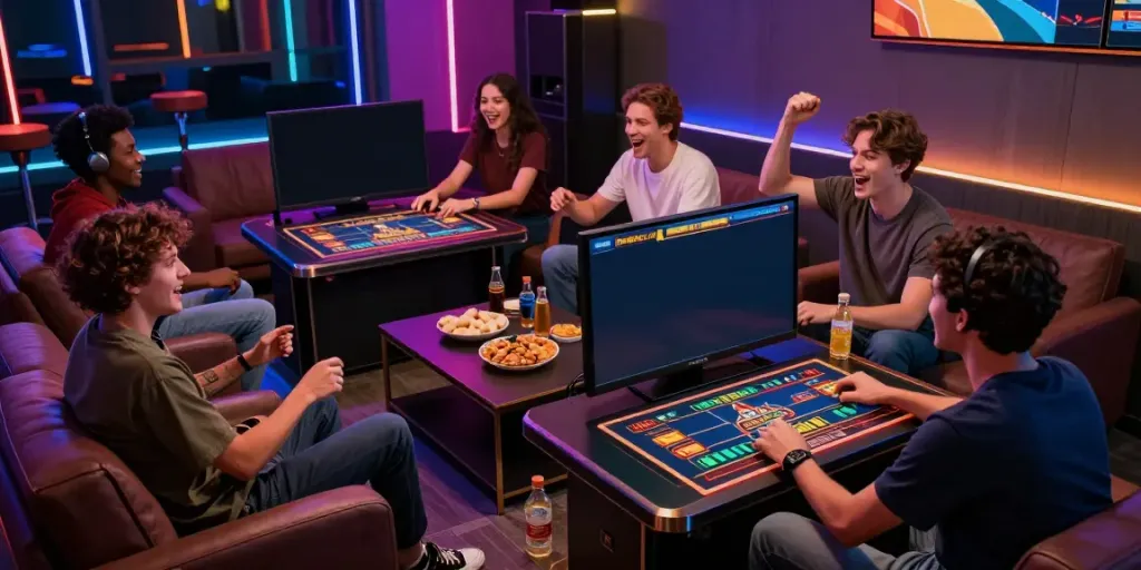 Exciting gaming session with friends engaging on the platform https://ee88a.exposed/, showcasing vibrant online casino graphics and a lively atmosphere.