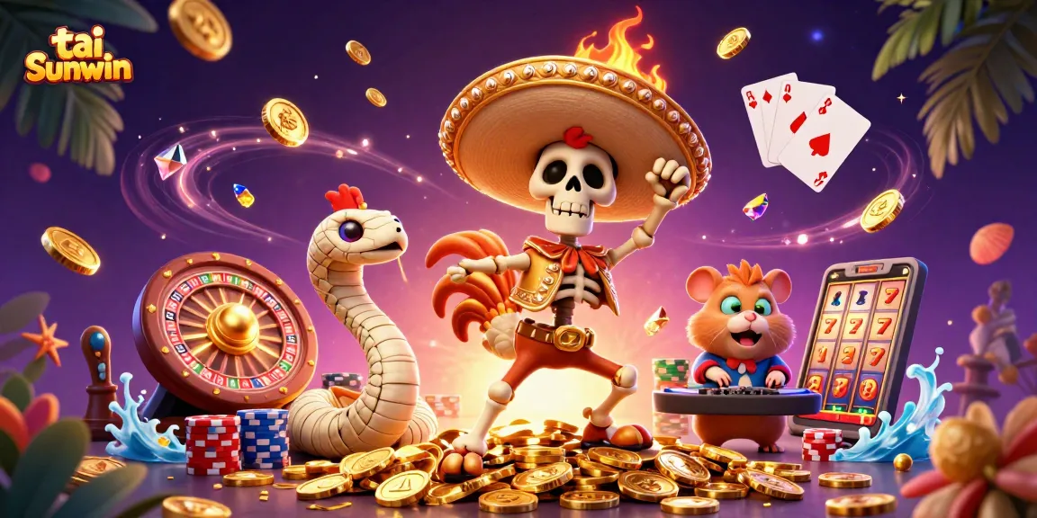Experience tai sunwin's thrill with a vibrant victory dance scene of casino characters, enhancing gaming excitement.