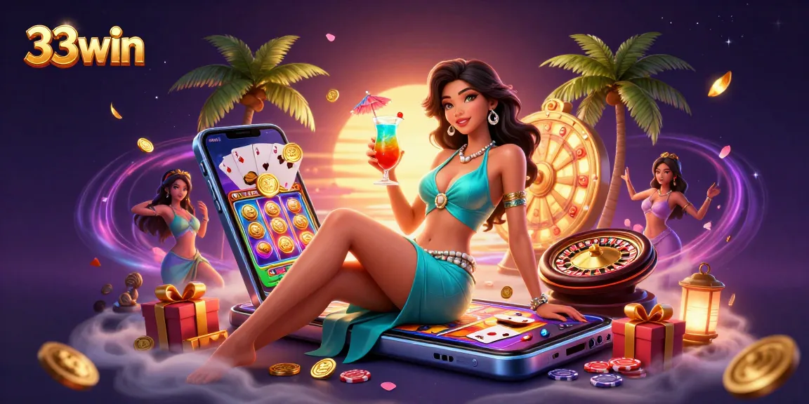 Play thrilling slot games with 33win, featuring stunning visuals and a glamorous casino setting.