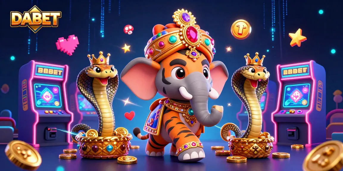 DABET showcases an enchanting 3D scene with a tiger, elephant, and cobra, reflecting vibrant casino gaming excitement