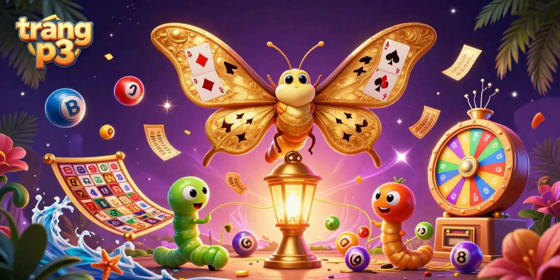 Experience the excitement of winning with trang p3 as vibrant lottery elements and a majestic moth adorn the scene.