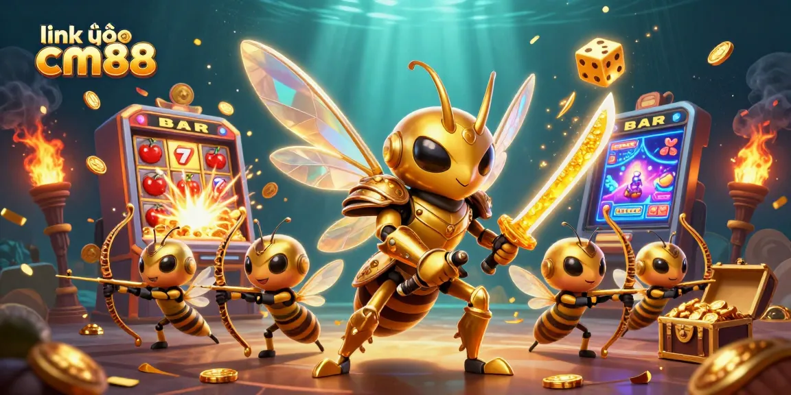 Spin to win at link vào cm88 with a dynamic 3D casino scene featuring vibrant characters and rich attractions.