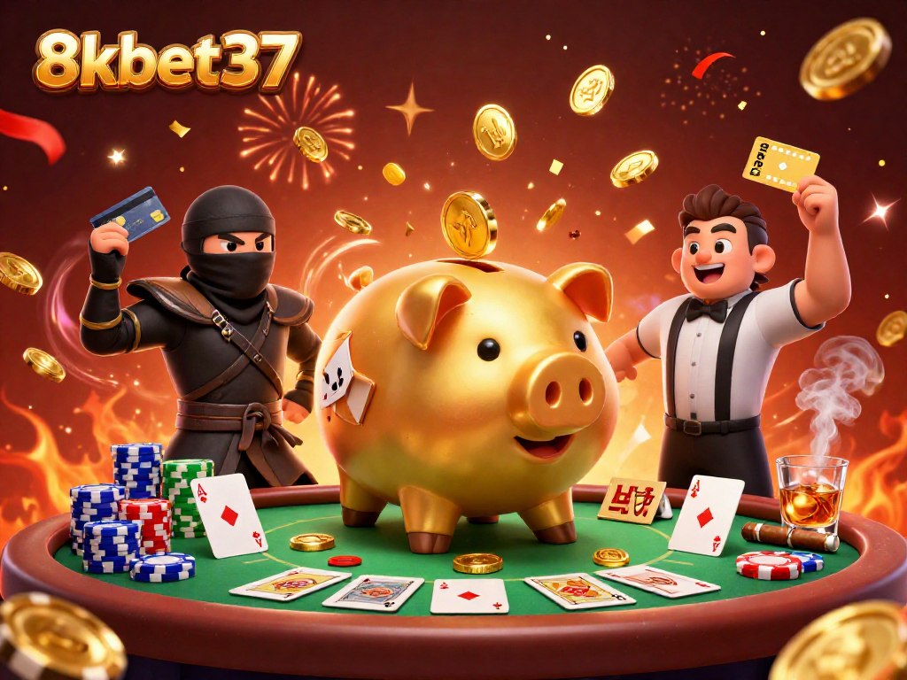 Experience thrilling gameplay at 8kbet37 with a dynamic casino battle scene.