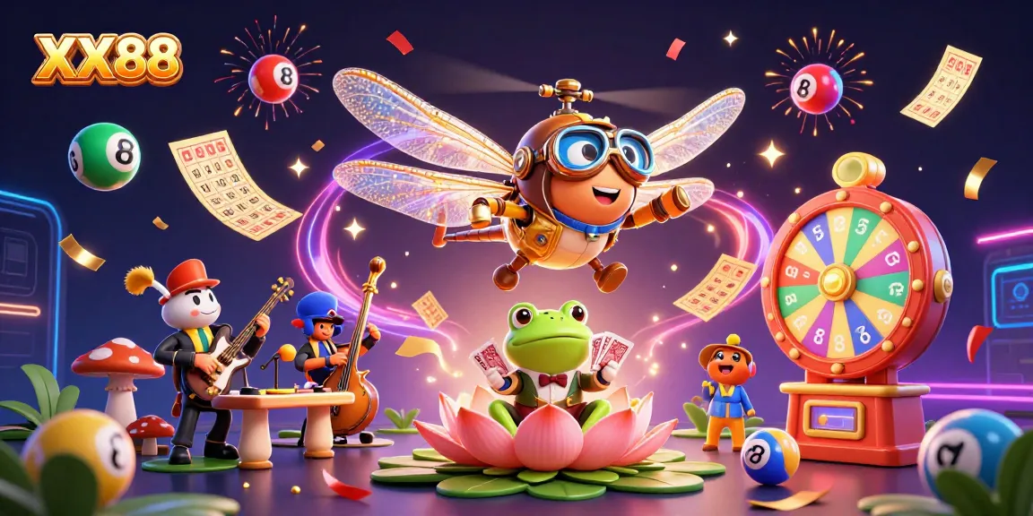 Experience the thrilling excitement of XX88 in this vibrant casino scene with lively characters, dynamic game elements, and celebratory effects.