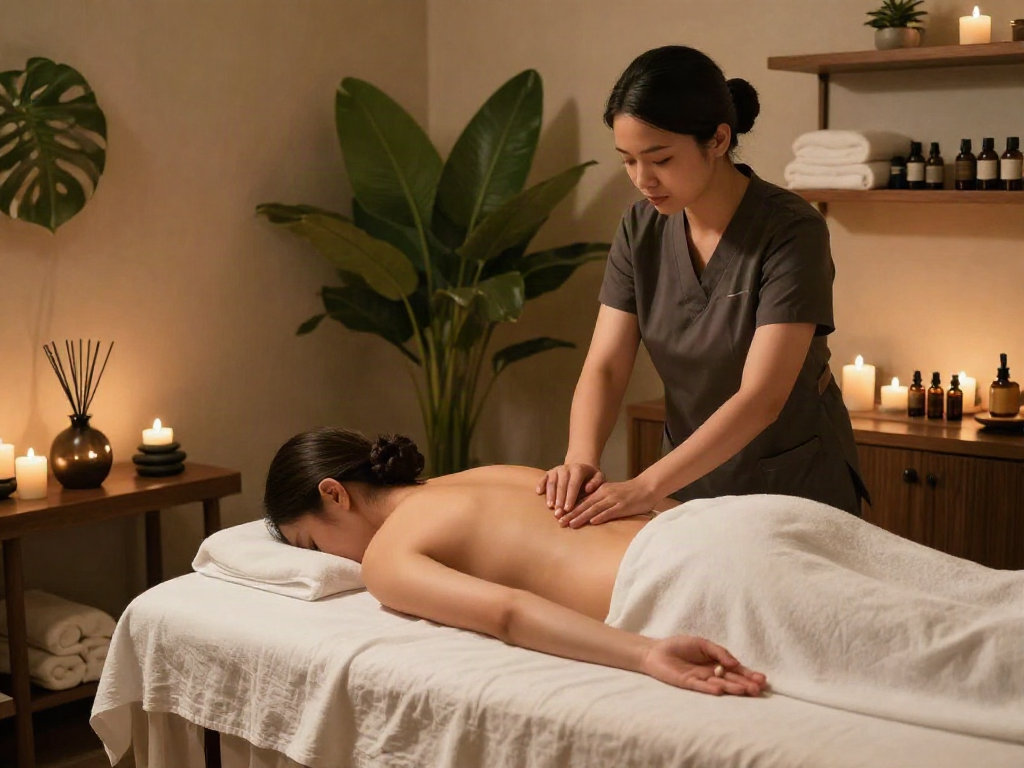 Relaxation experience with 성남출장마사지 in a serene spa setting, showcasing a massage therapist and tranquil atmosphere.