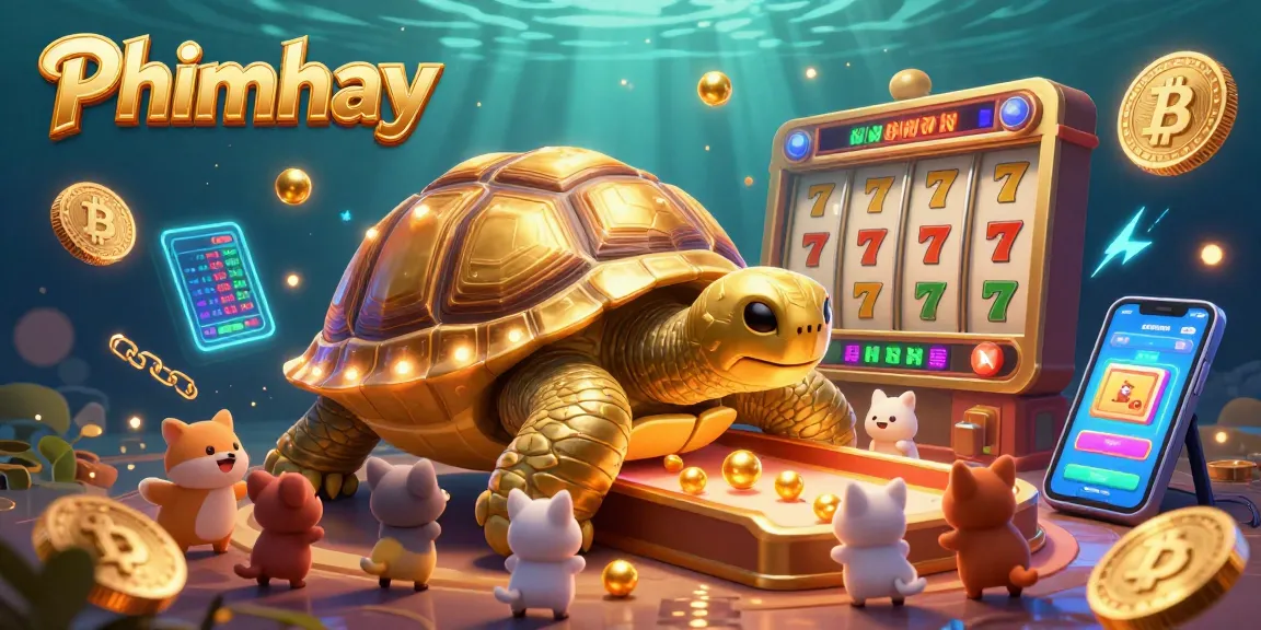 Play thrilling games at Phimhay's casino, featuring a bustling tortoise pinball machine and vibrant slot graphics.