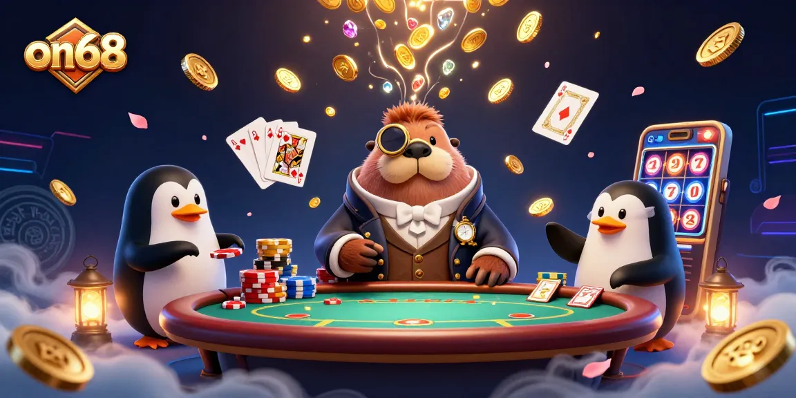 Join the excitement at on68 with a jolly walrus playing poker underwater among sparkling gems.