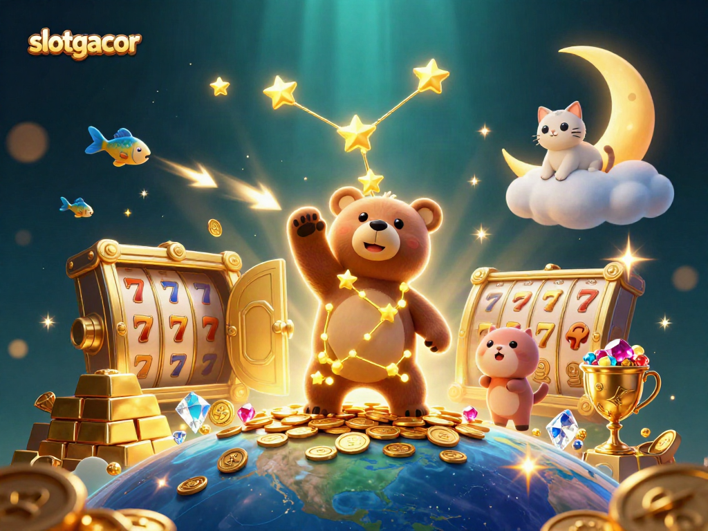 Experience slotgacor magic as a constellation bear gathers riches under a night sky.