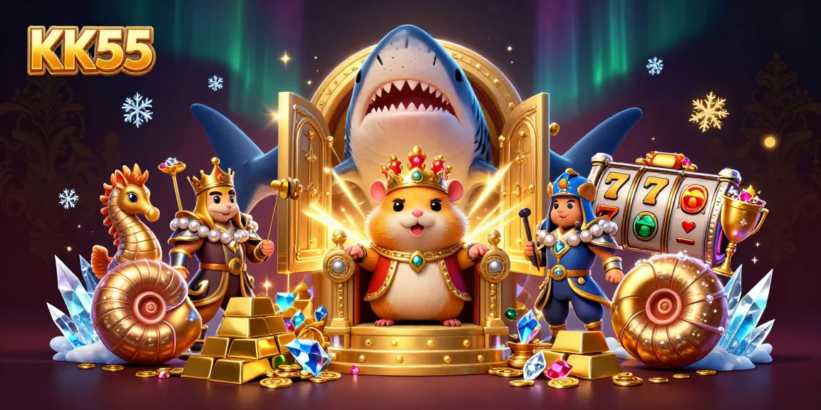 Experience thrilling casino action with KK55 in a vibrant, dynamic scene filled with rewards.