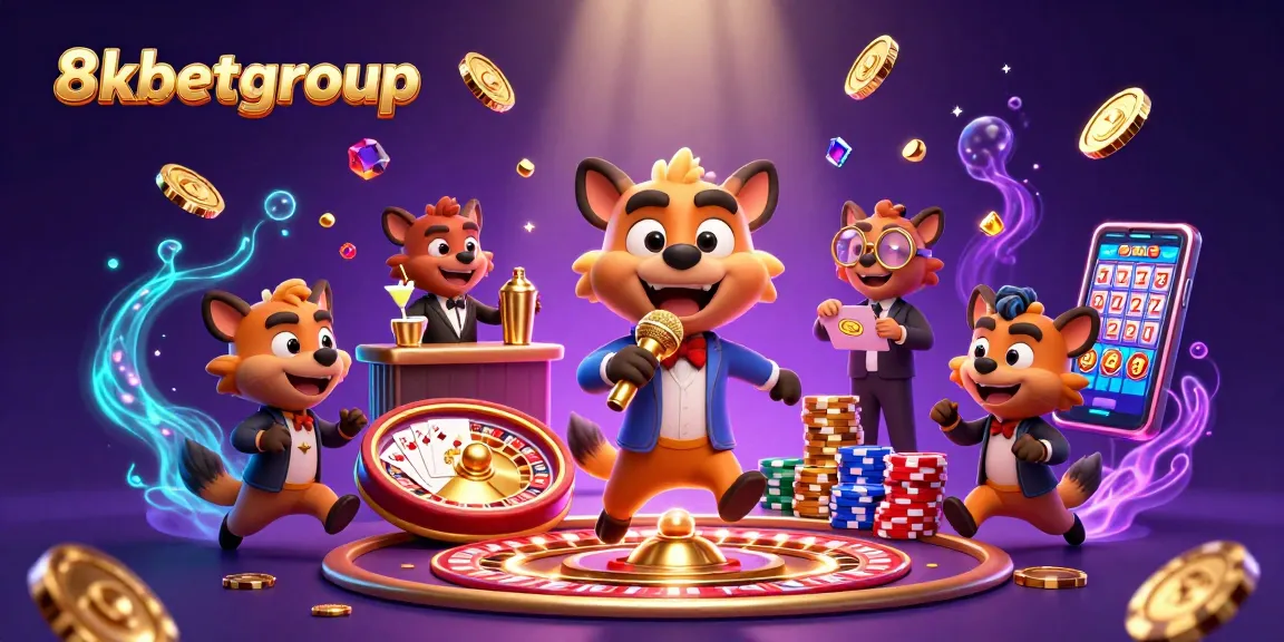 Experience exciting gaming action with 8kbetgroup at a vibrant comedy casino scene.